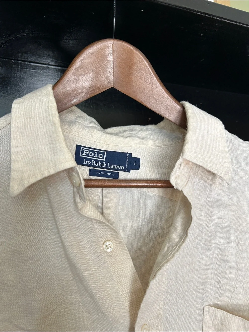 Vintage Polo by Ralph Lauren Men's Light Cream Linen Button-Down Shirt